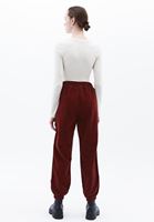 Bayan Bordo Orta Bel Kadife Jogger Pantolon