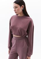Bayan Pembe Modal Sıfır Yaka Crop Sweatshirt
