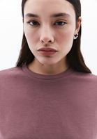 Bayan Pembe Modal Sıfır Yaka Crop Sweatshirt