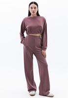 Bayan Pembe Sıfır Yaka Crop Sweatshirt ( MODAL )