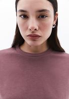 Bayan Pembe Sıfır Yaka Crop Sweatshirt ( MODAL )