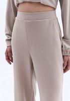 Bayan Bej Yüksek Bel Straight-Fit Pantolon ( MODAL )