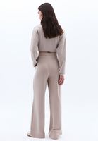 Bayan Bej Yüksek Bel Straight-Fit Pantolon ( MODAL )