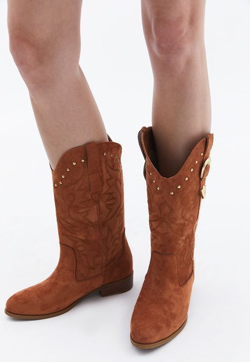 Kahverengi Toka Detaylı Kovboy Bot