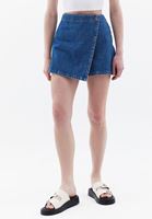 Bayan Mavi Yüksek Bel Denim Şort Etek