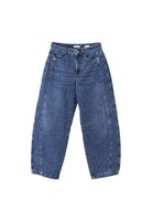 Bayan Mavi Orta Bel Barrel-Fit Denim Pantolon