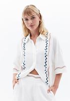 Bayan Krem Keten Karışımlı Gömlek