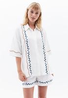 Bayan Krem Keten Karışımlı Gömlek