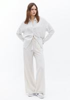 Bayan Bej Keten Karışımlı Wide-Leg Pantolon