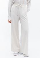 Bayan Bej Keten Karışımlı Wide-Leg Pantolon