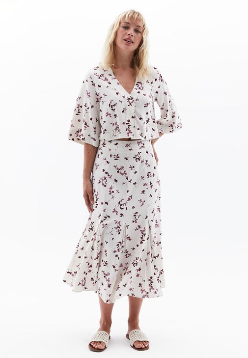  Keten Karışımlı Yüksek Bel Etek