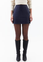 Bayan Lacivert Bağcık Detaylı Rugan Etek