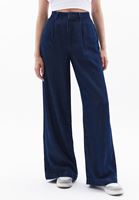 Bayan Mavi Orta Bel Wide-Leg Pantolon ( TENCEL™ )