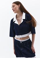 Women Navy Cotton Blended Oversize Shirt