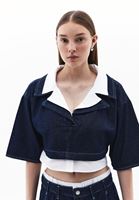 Women Navy Cotton Blended Oversize Shirt