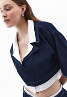 Women Navy Cotton Blended Oversize Shirt