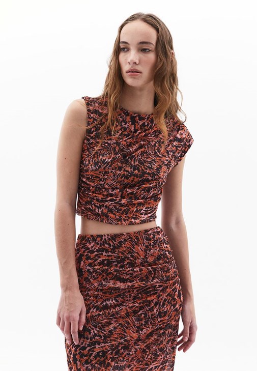 Çok Renkli Tül Detaylı Crop Top