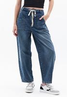 Bayan Mavi Düşük Bel Barrel-Fit Pantolon 