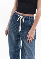 Bayan Mavi Düşük Bel Barrel-Fit Pantolon 