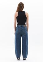 Bayan Mavi Düşük Bel Barrel-Fit Pantolon 