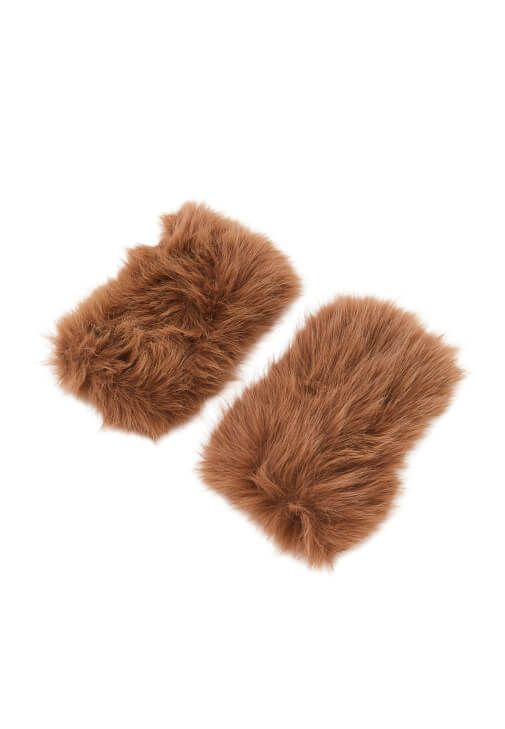Kahverengi Peluş Detaylı Eldiven