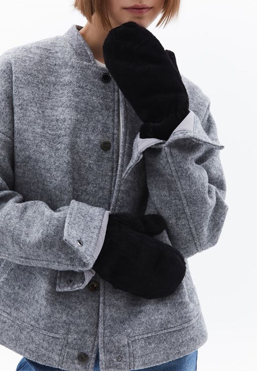 Siyah Peluş Detaylı Eldiven