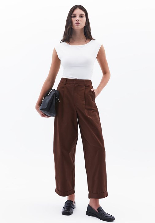Kahverengi Yüksek Bel Balon Pantolon