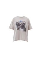 Bayan Bej Sıfır Yaka Oversize Tişört