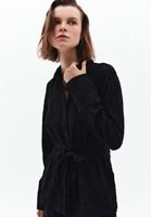 Women Black Cotton Blended Embroidered Shirt
