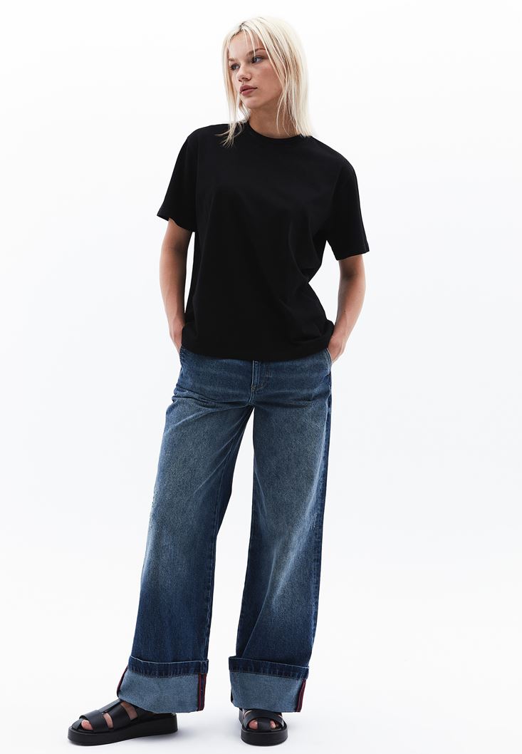 Women Black Cotton Blended Oversize Tshirt