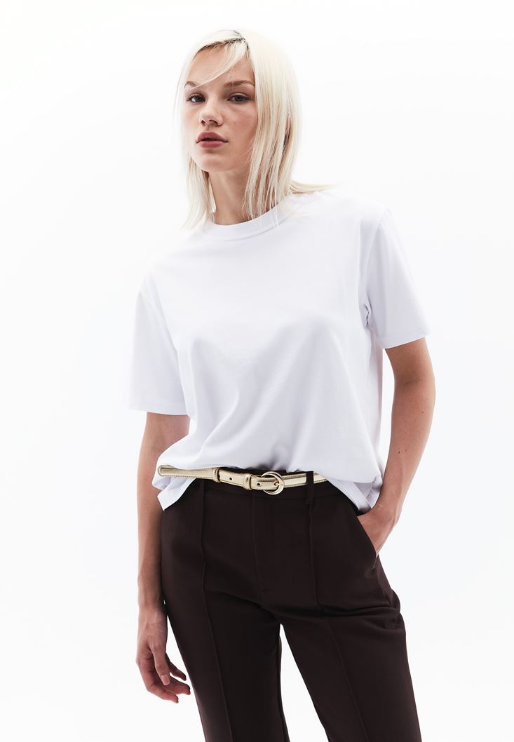 Women White Cotton Blended Oversize Tshirt