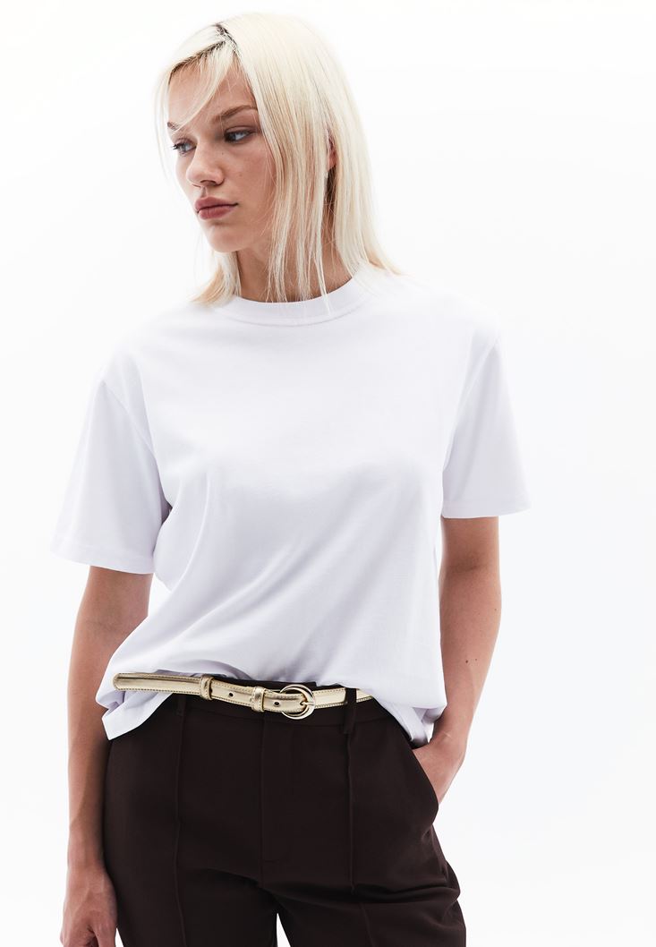 Women White Cotton Blended Oversize Tshirt