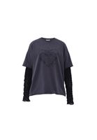 Bayan Gri Kol Detaylı Oversize Tişört