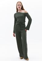 Bayan Haki Yüksek Bel Straight-Fit Pantolon