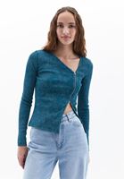 Women Petrol Blue Crop Tshirt with Asymmetrical Sleeves
