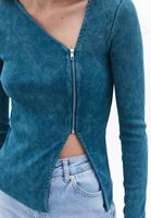 Women Petrol Blue Crop Tshirt with Asymmetrical Sleeves