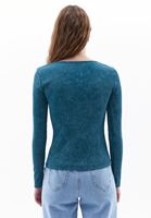 Women Petrol Blue Crop Tshirt with Asymmetrical Sleeves