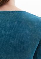 Women Petrol Blue Crop Tshirt with Asymmetrical Sleeves