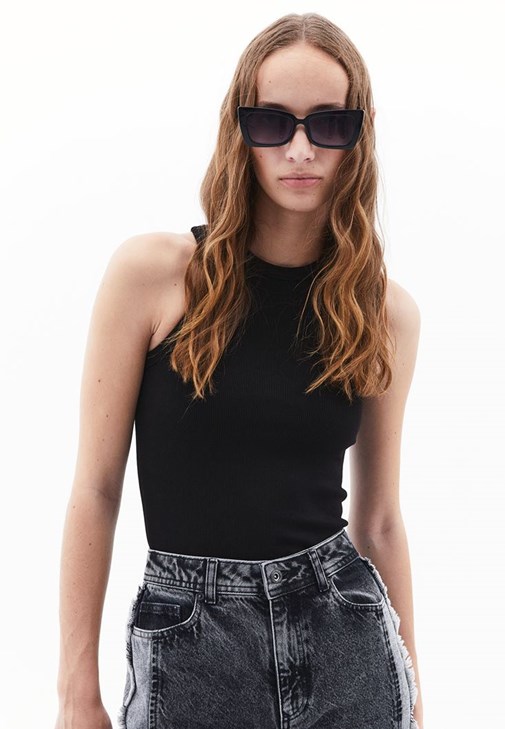 Siyah Kalın Pamuklu Halter Yaka Atlet