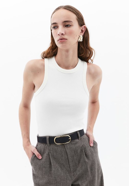 Krem Kalın Pamuklu Halter Yaka Atlet