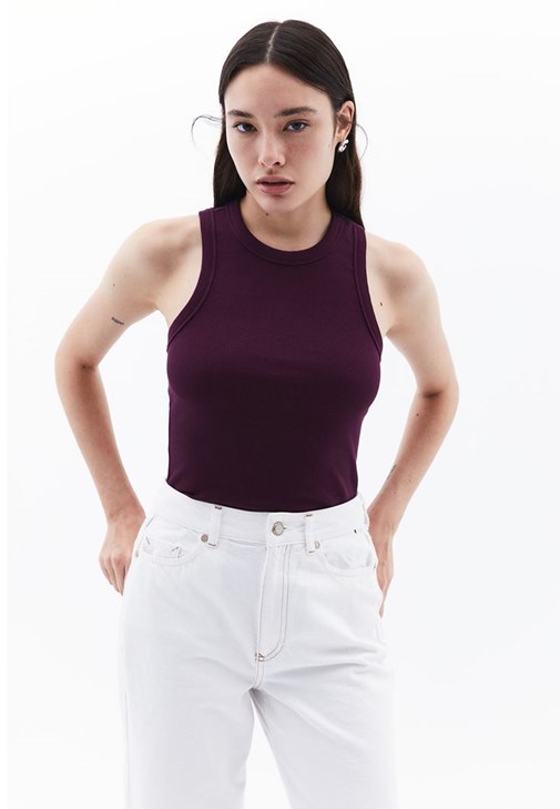 Mor Kalın Pamuklu Halter Yaka Atlet