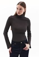 Bayan Kahverengi Kalın Pamuklu Roll Neck