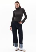 Bayan Kahverengi Kalın Pamuklu Roll Neck