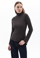 Bayan Kahverengi Kalın Pamuklu Roll Neck