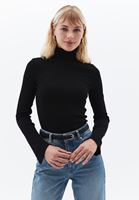 Bayan Siyah Kalın Pamuklu Roll Neck