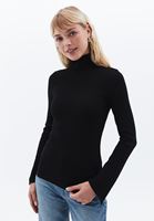 Bayan Siyah Kalın Pamuklu Roll Neck