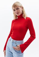 Bayan Kırmızı Kalın Pamuklu Roll Neck