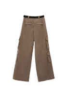 Bayan Kahverengi Yüksek Bel Wide-Leg Kargo Pantolon ( TENCEL™ )