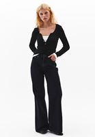 Bayan Siyah Yüksek Bel Wide-Leg Pantolon
