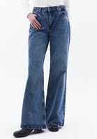 Bayan Mavi Yüksek Bel Wide-Leg Pantolon